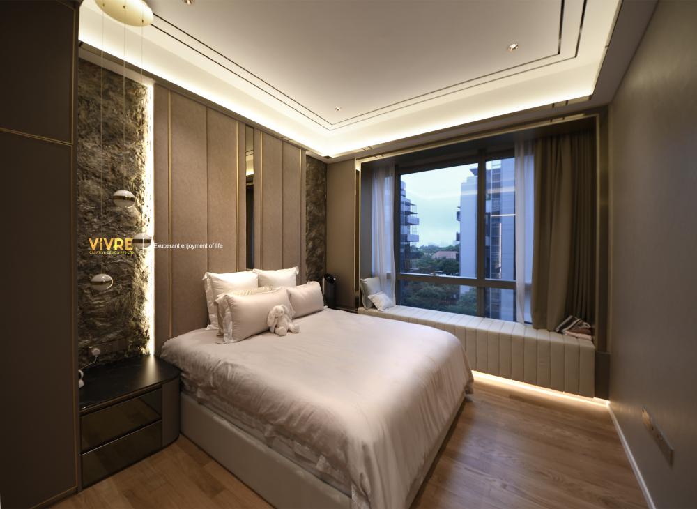 Modern Bedroom with Parquet Floor and Built-in Bed