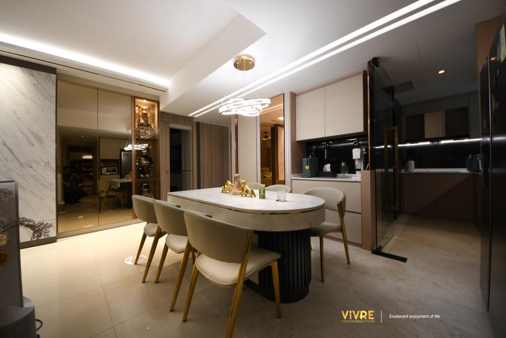 Modern Dining Room with Cove Lighting and Ceiling Light