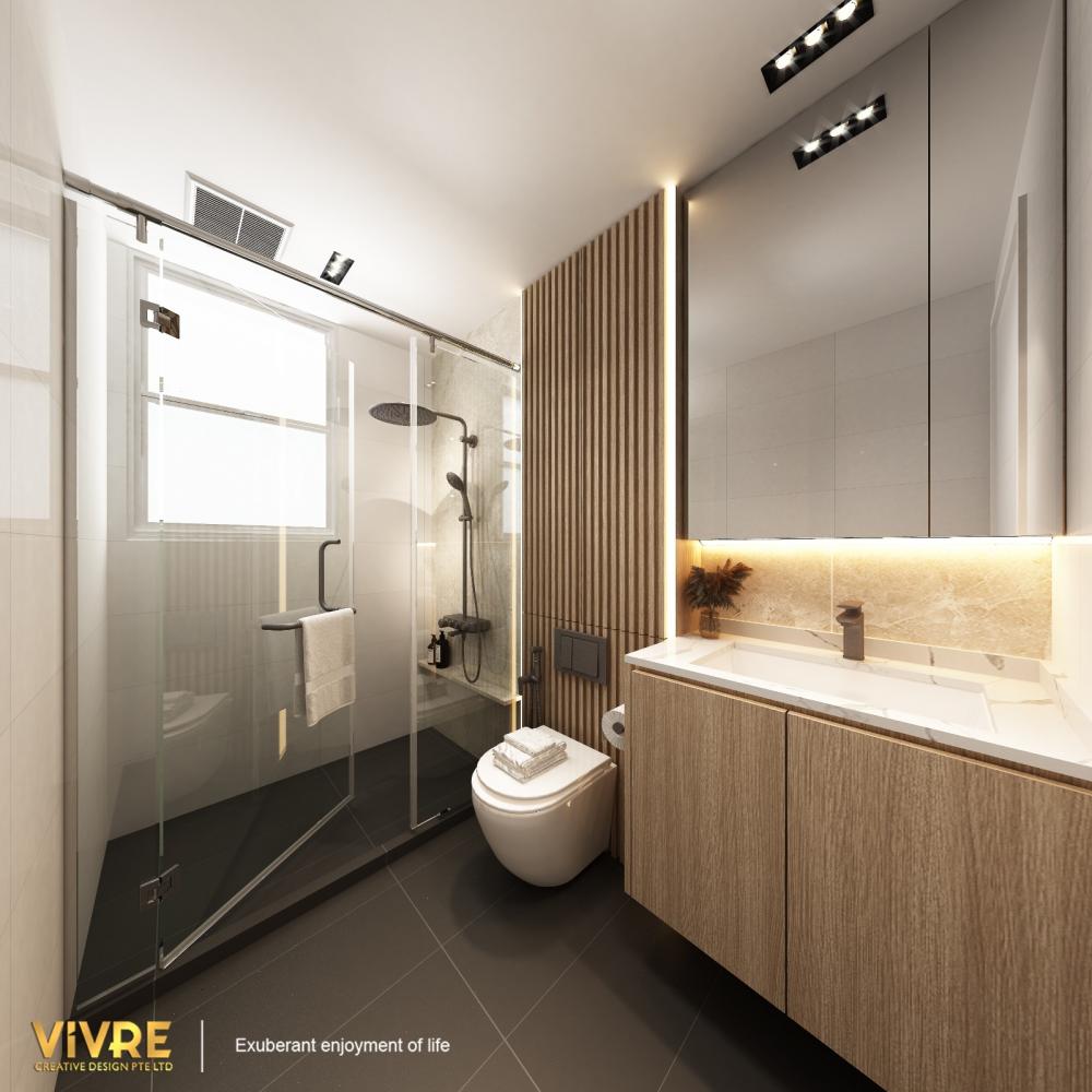 Modern Bathroom with Herringbone Tiling and Mirror