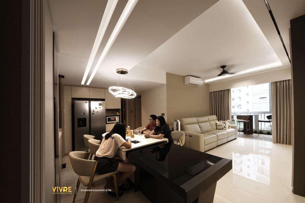 Modern Dining Room with Drop Light and Cove Lighting
