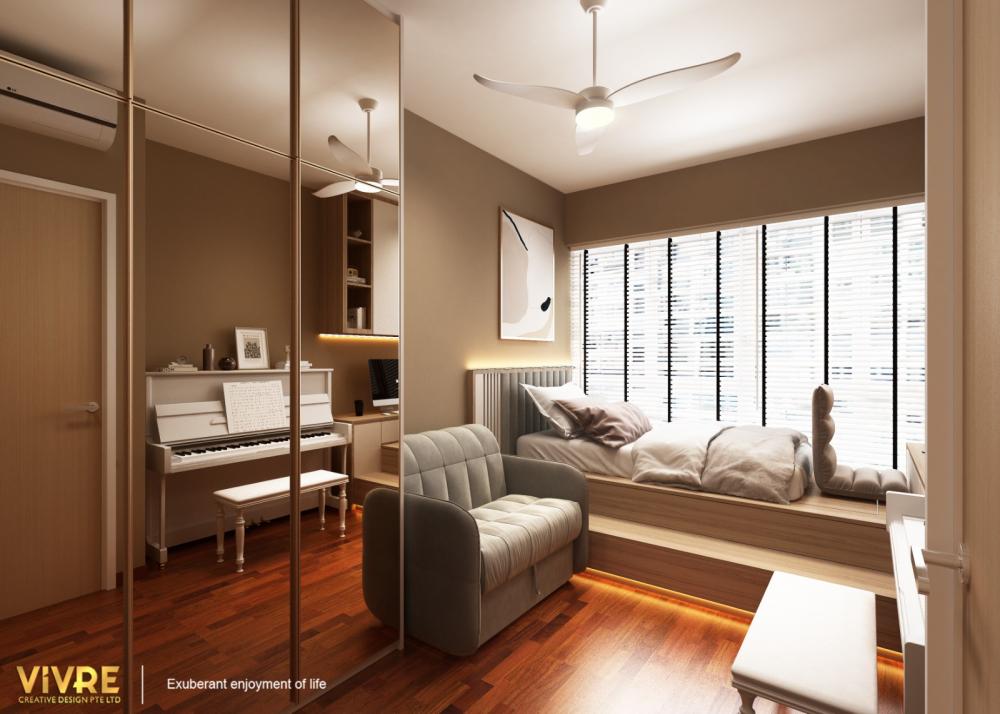 Modern Bedroom with Bookshelf and Platform Bed