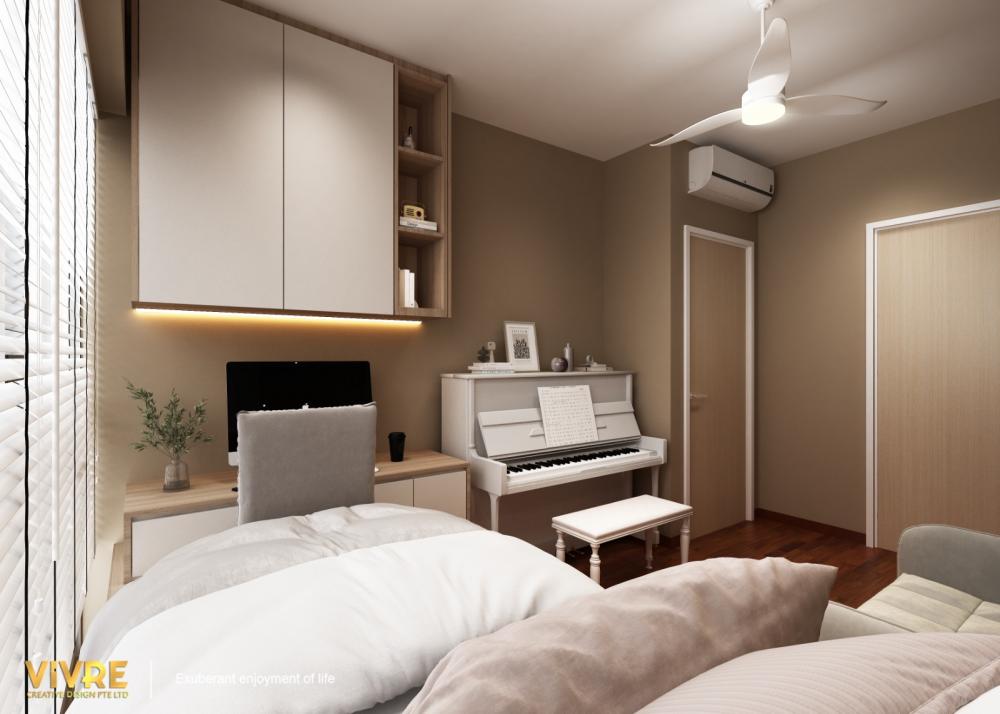 Modern Bedroom with Bookshelf and Flooring