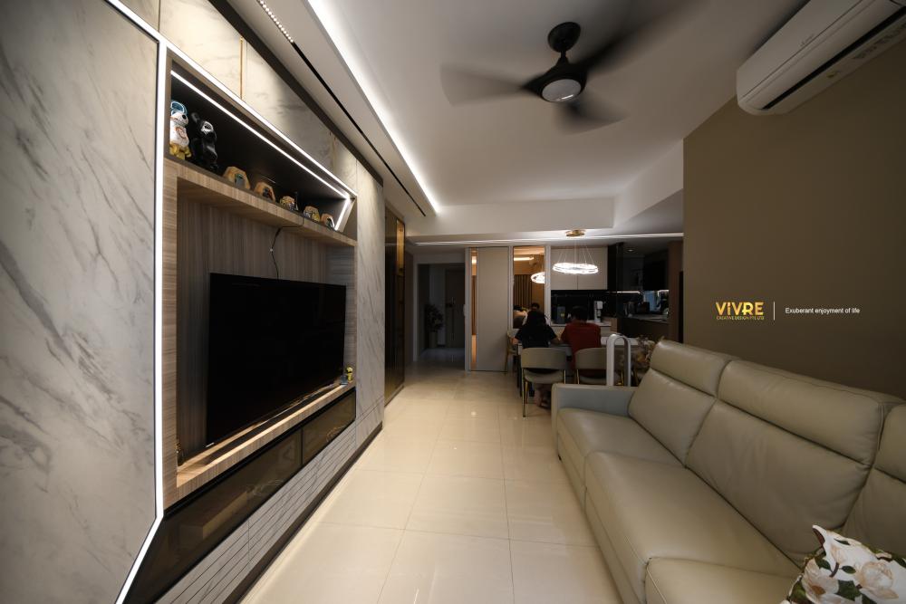 Modern Living Room with Bookshelf and Mirror