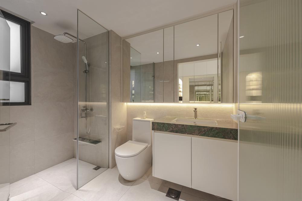Scandinavian Bathroom with Countertop and Mirror