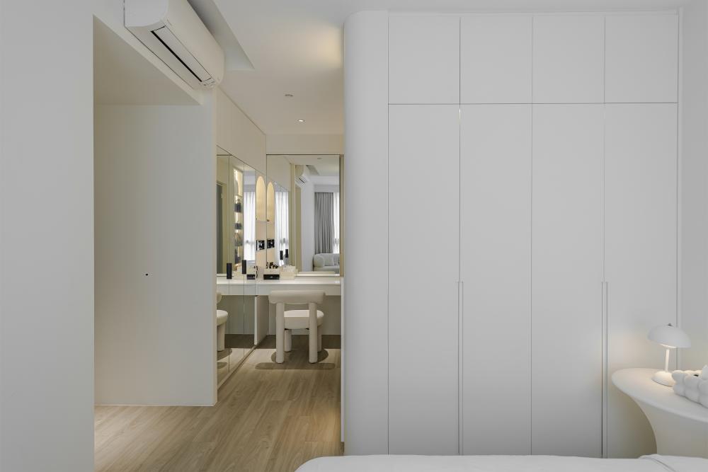 Scandinavian Bedroom with Wardrobe and Vanity Counter