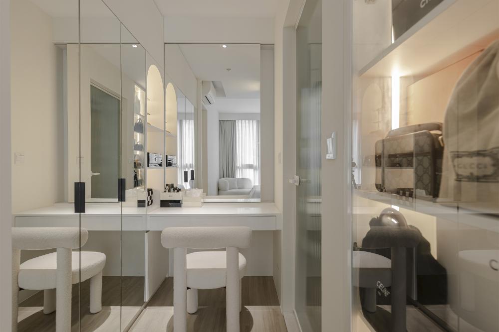 Scandinavian Bedroom with Vinyl Flooring and Mirror