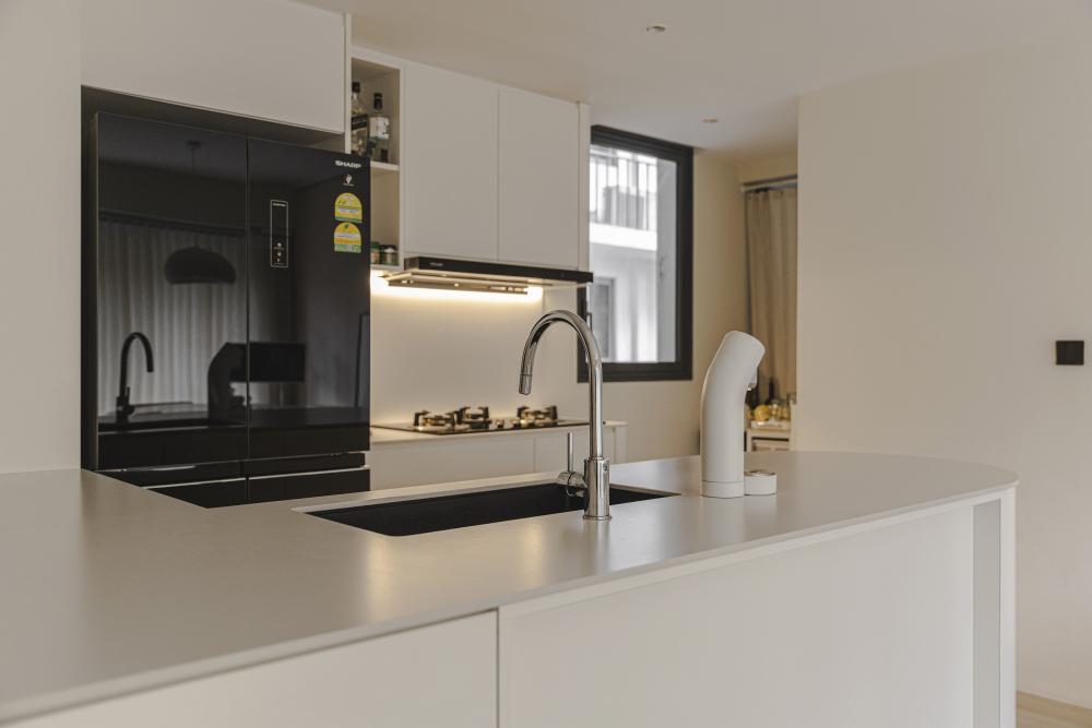 Scandinavian Kitchen with Countertop and Vinyl Flooring