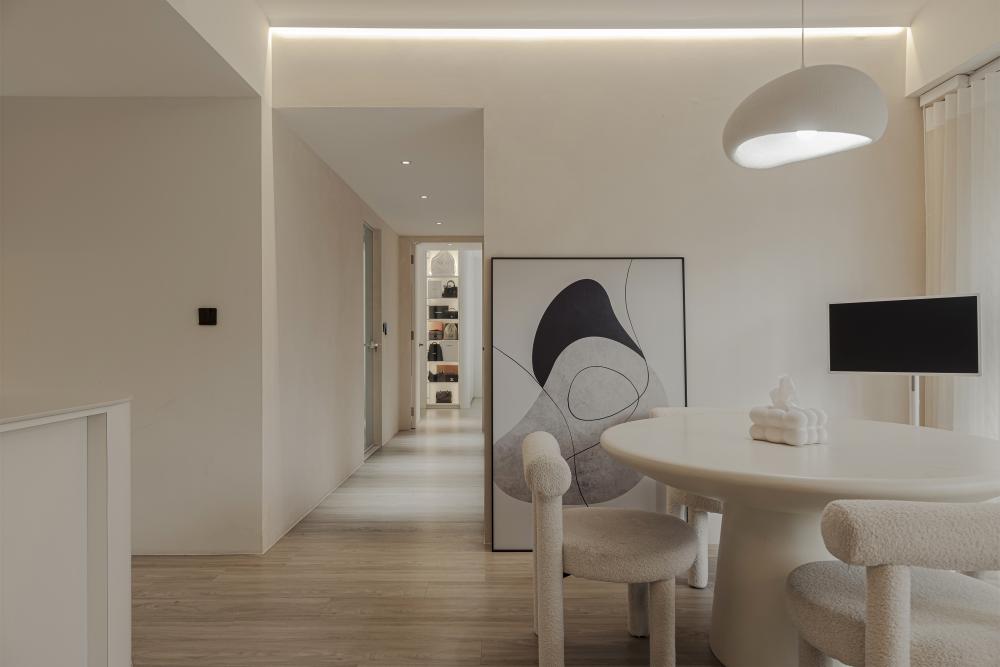 Scandinavian Living Room with Vinyl Flooring and Artwork