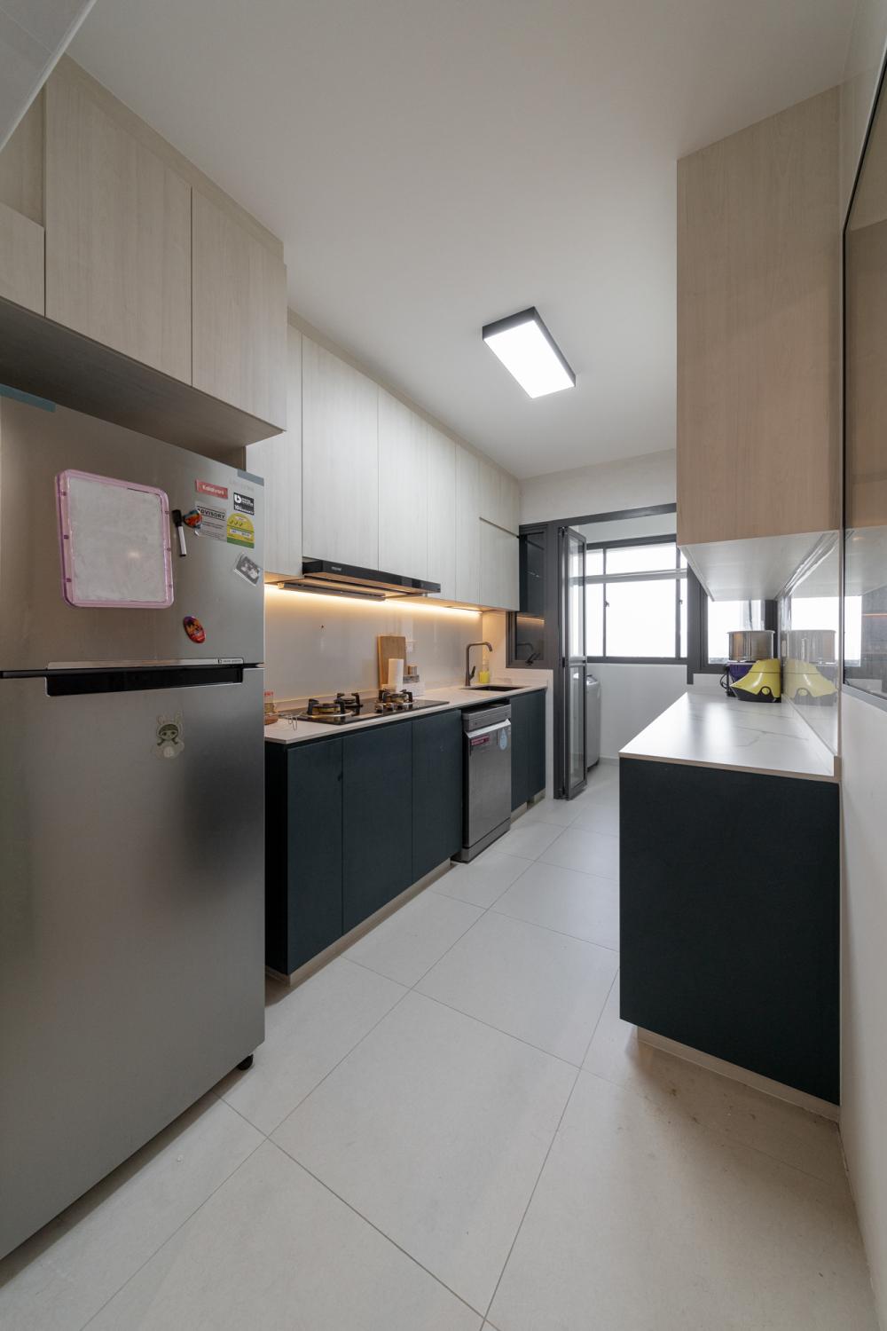 Contemporary Kitchen with Countertop and Ceiling Light