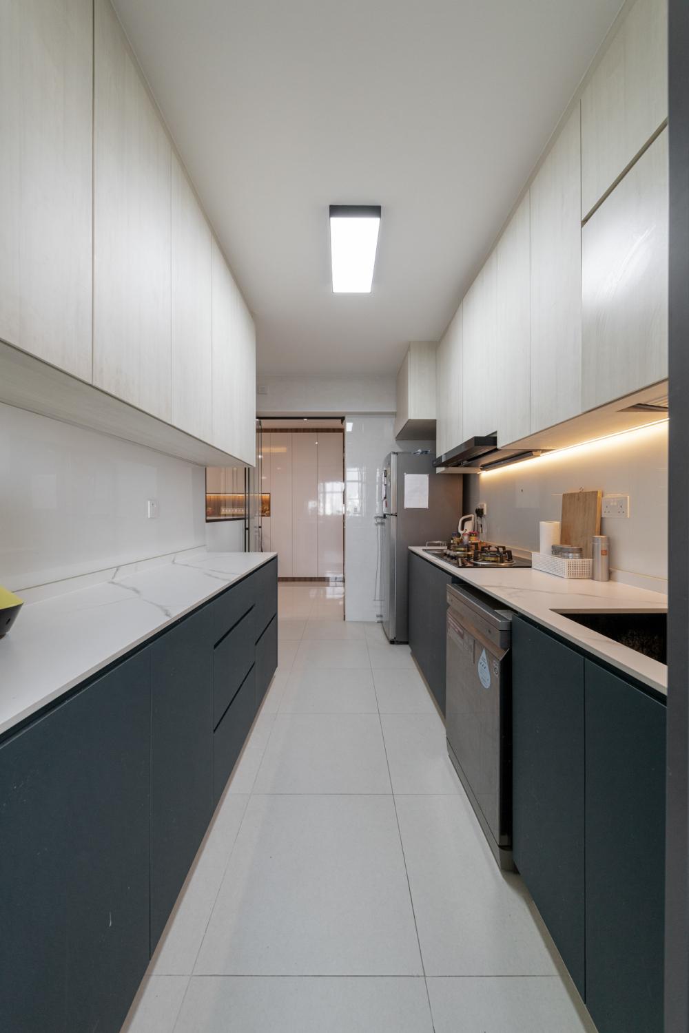 Contemporary Kitchen with Countertop and Glass Door