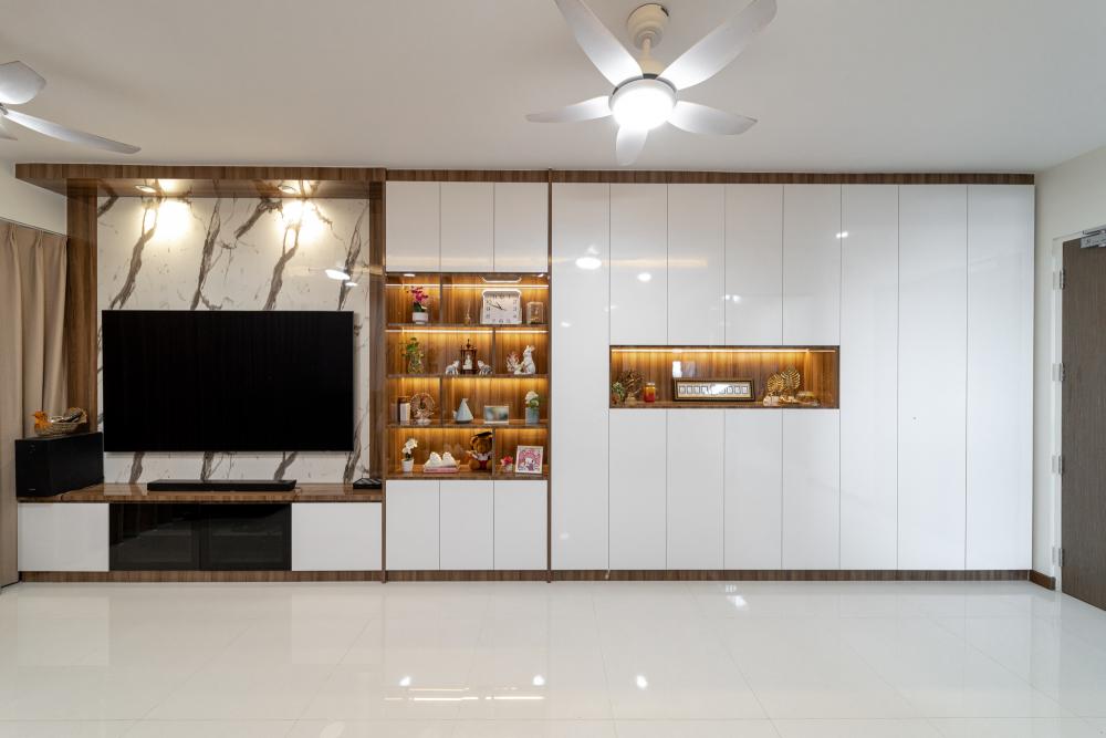 Contemporary Living Room with Bookshelf and TV Console