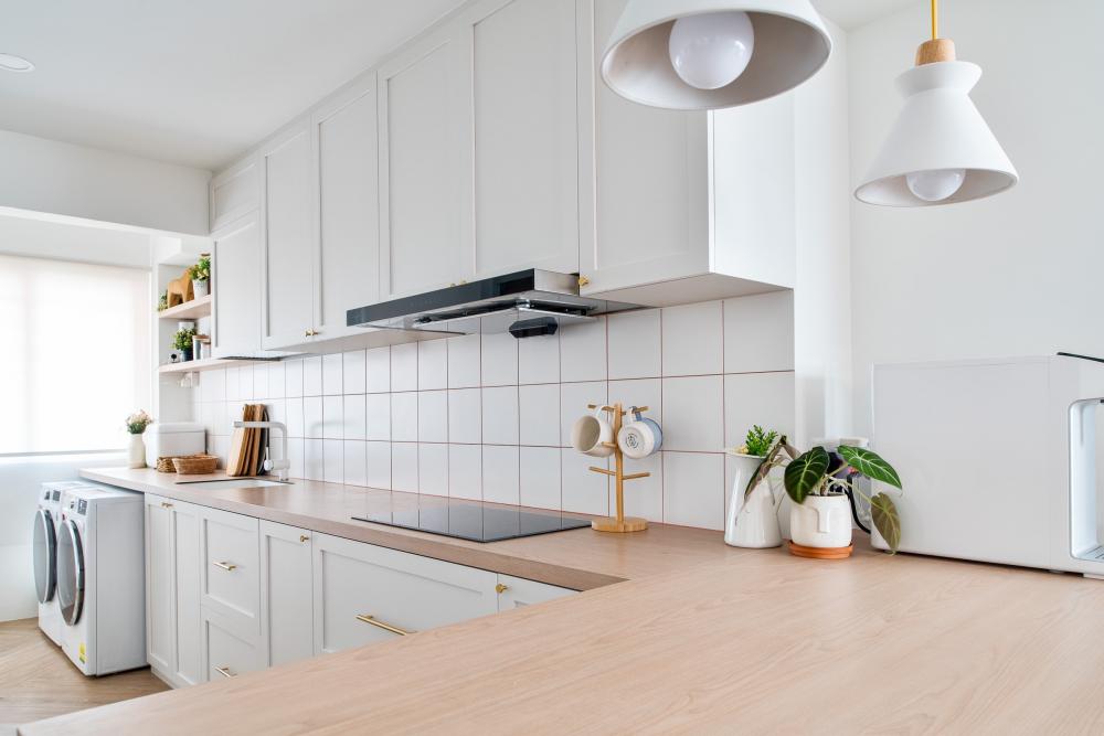Scandinavian Kitchen with Countertop and Breakfast Counter