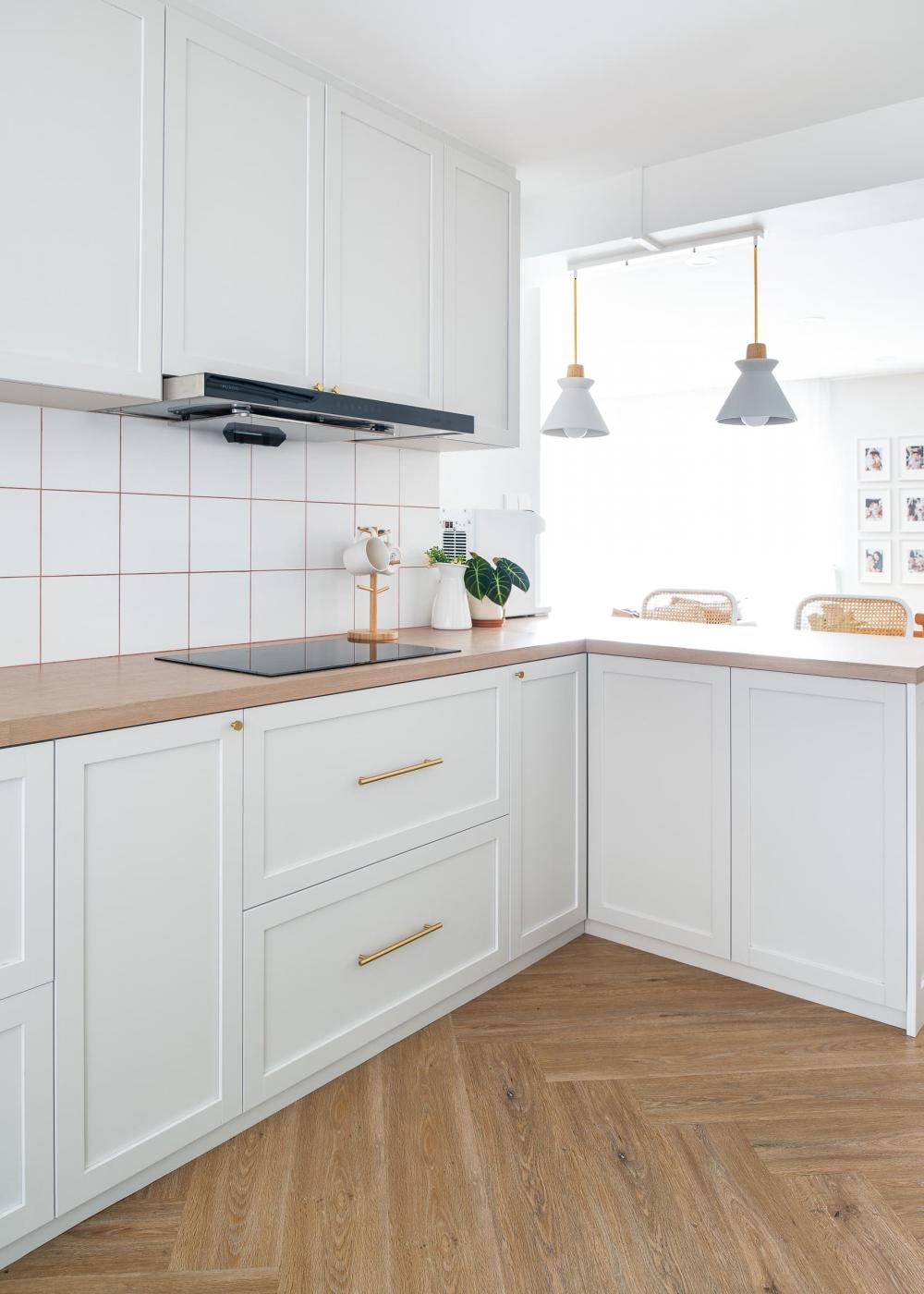Scandinavian Kitchen with Countertop and Vinyl Flooring