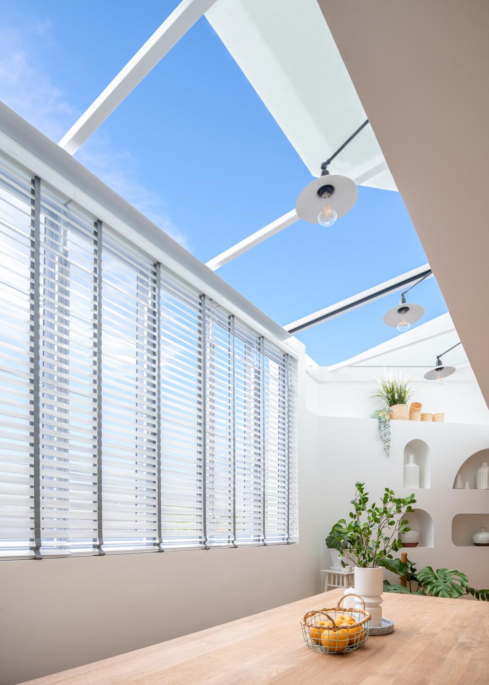 Transitional Balcony with Dining Table and Seating Bench