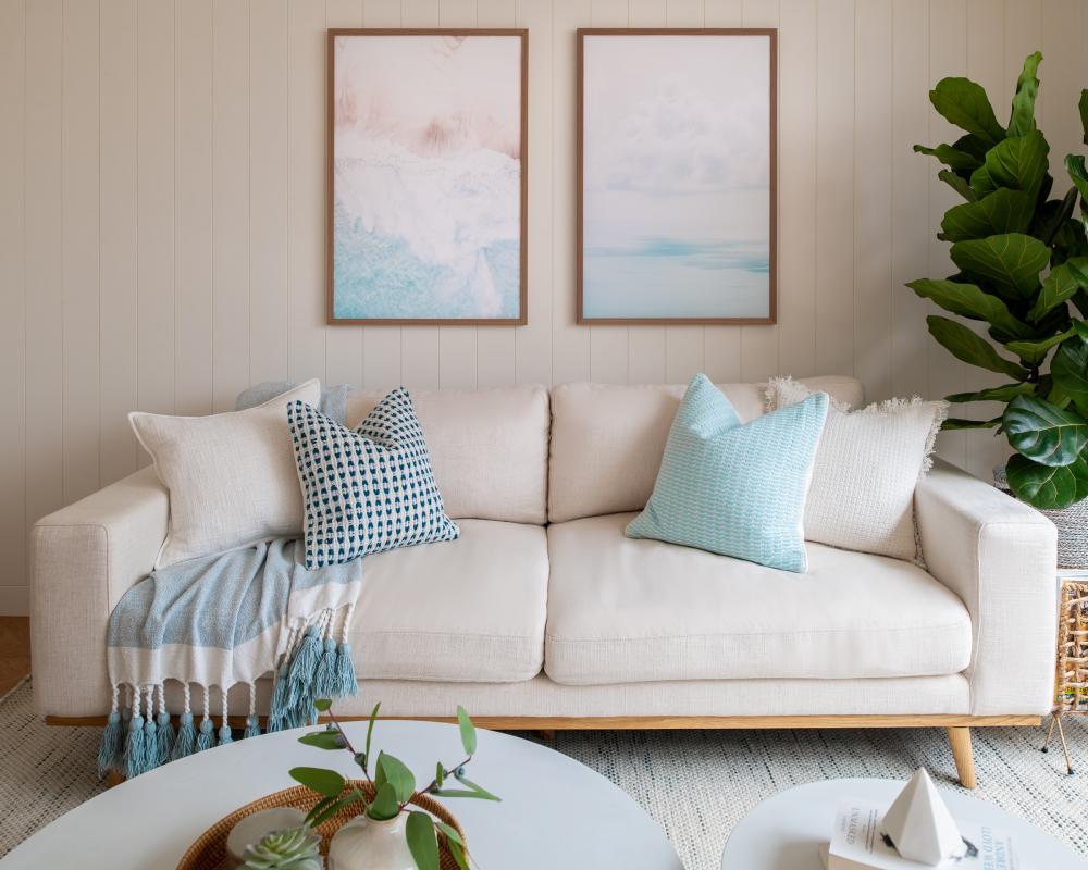 Transitional Living Room with Feature Wall and Carpet