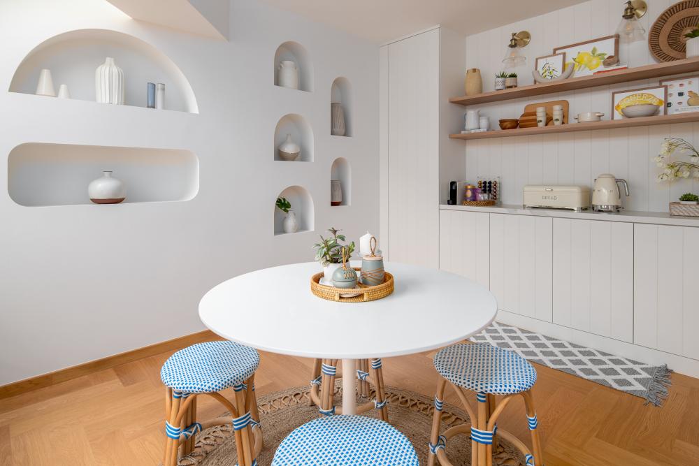 Transitional Pantry with Countertop and Tableware