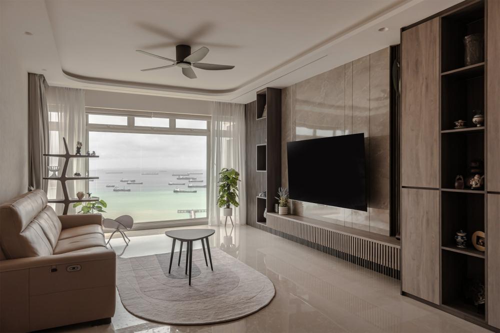 Contemporary Living Room with TV Console and Feature Wall