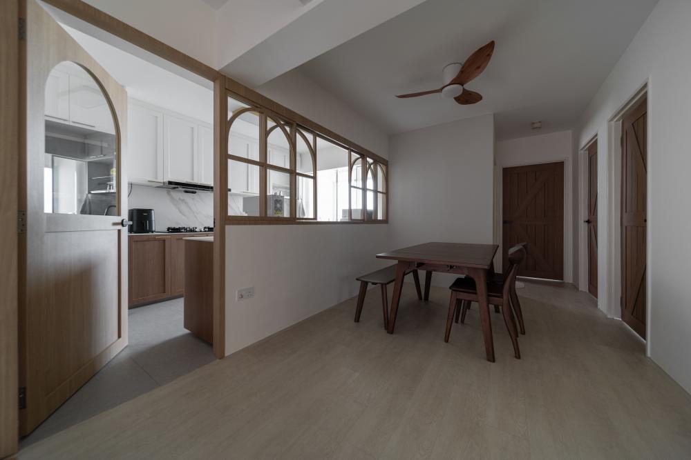 Scandinavian Kitchen with Countertop and Homogeneous Tiles