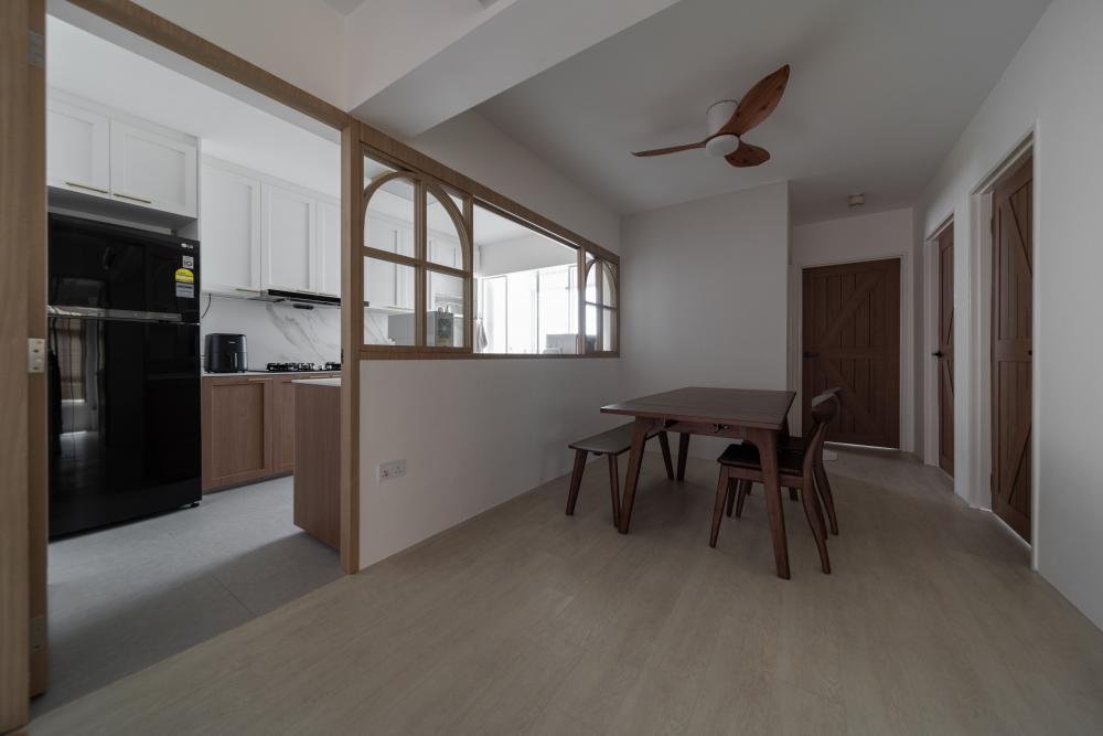 Scandinavian Kitchen with Countertop and Homogeneous Tiles