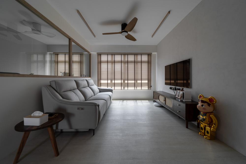 Scandinavian Living Room with Vinyl Flooring and Feature Wall