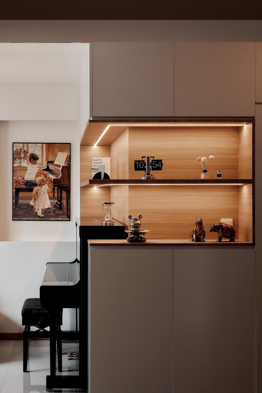 Modern Living Room with Bookshelf and Countertop