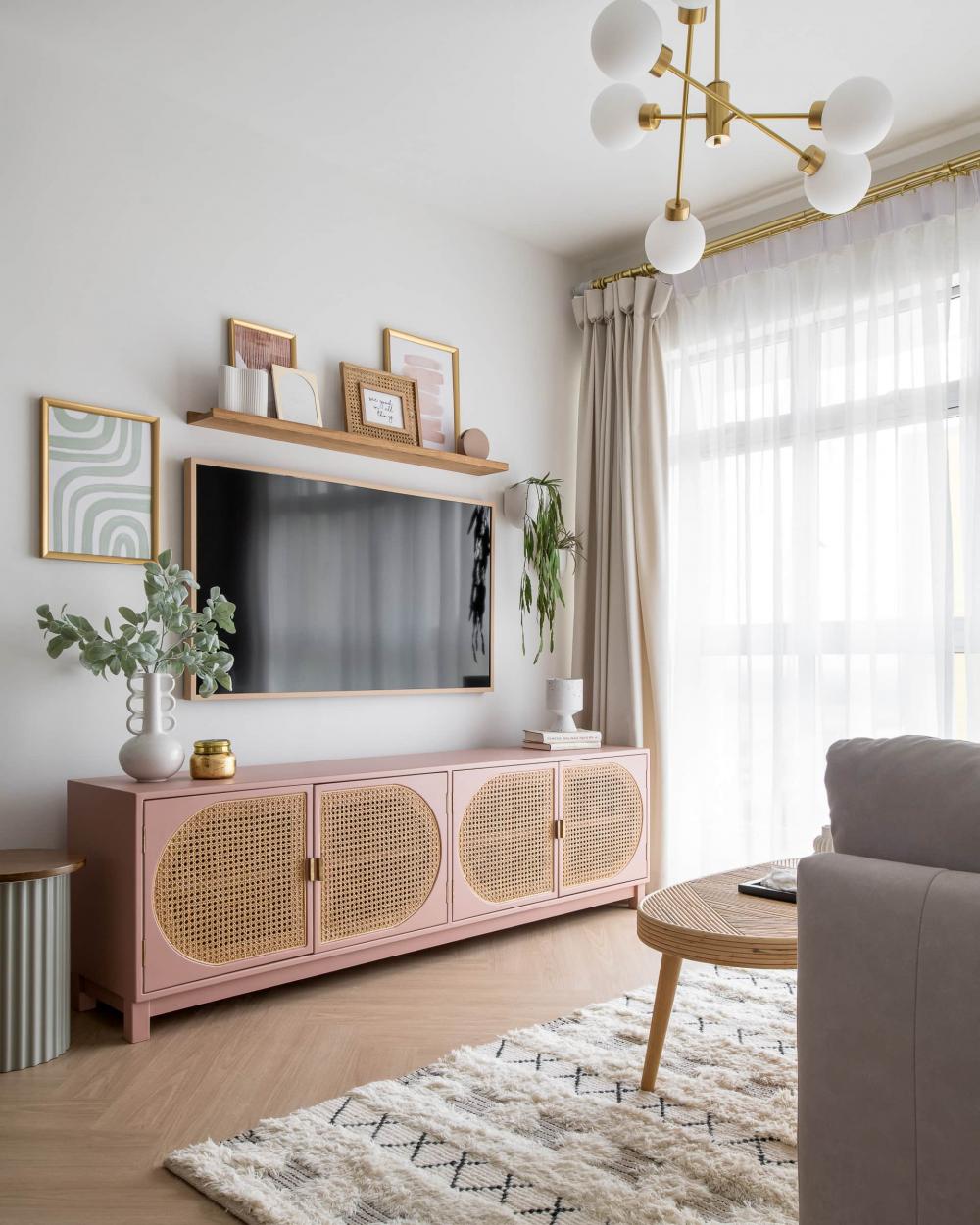 Minimalist Living Room with Vinyl Flooring and TV Console