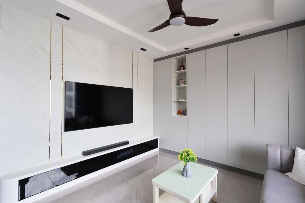 Modern Living Room with TV Console and Ceiling Light