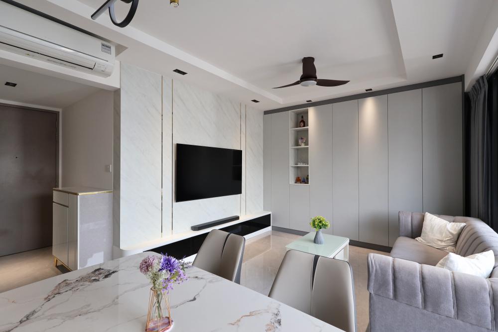 Modern Living Room with TV Console and Feature Wall