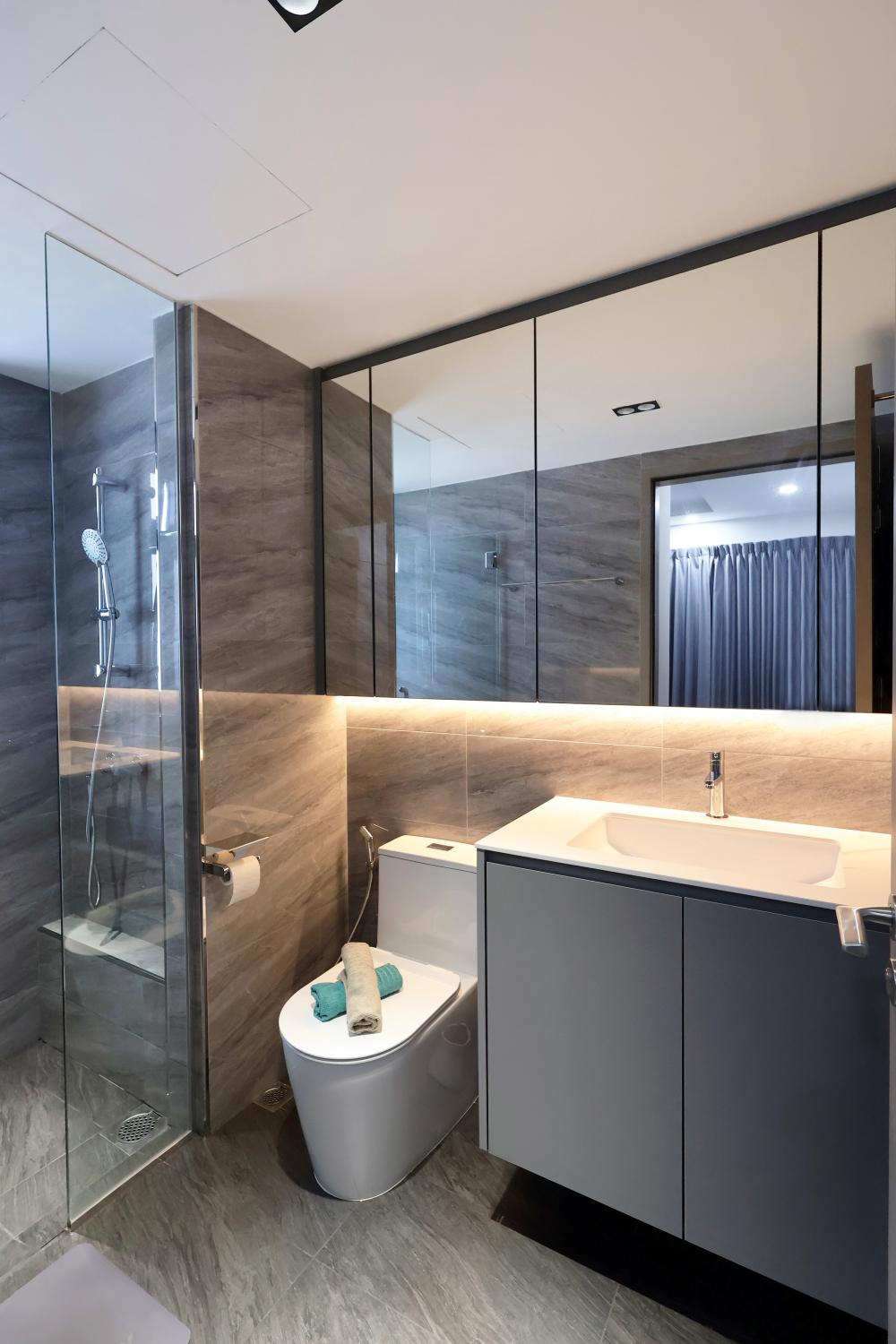 Modern Bathroom with Mirror and Shower Screen
