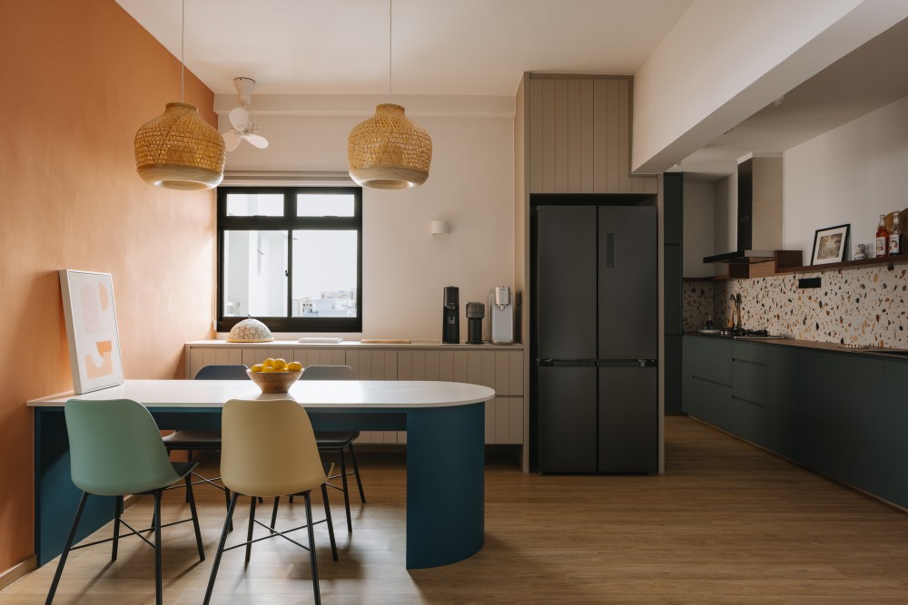 Scandinavian Dining Room with Drop Light and Dining Table