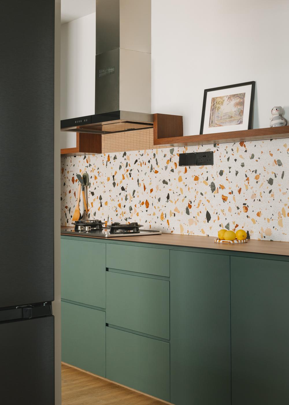 Scandinavian Kitchen with Countertop and Mosaic