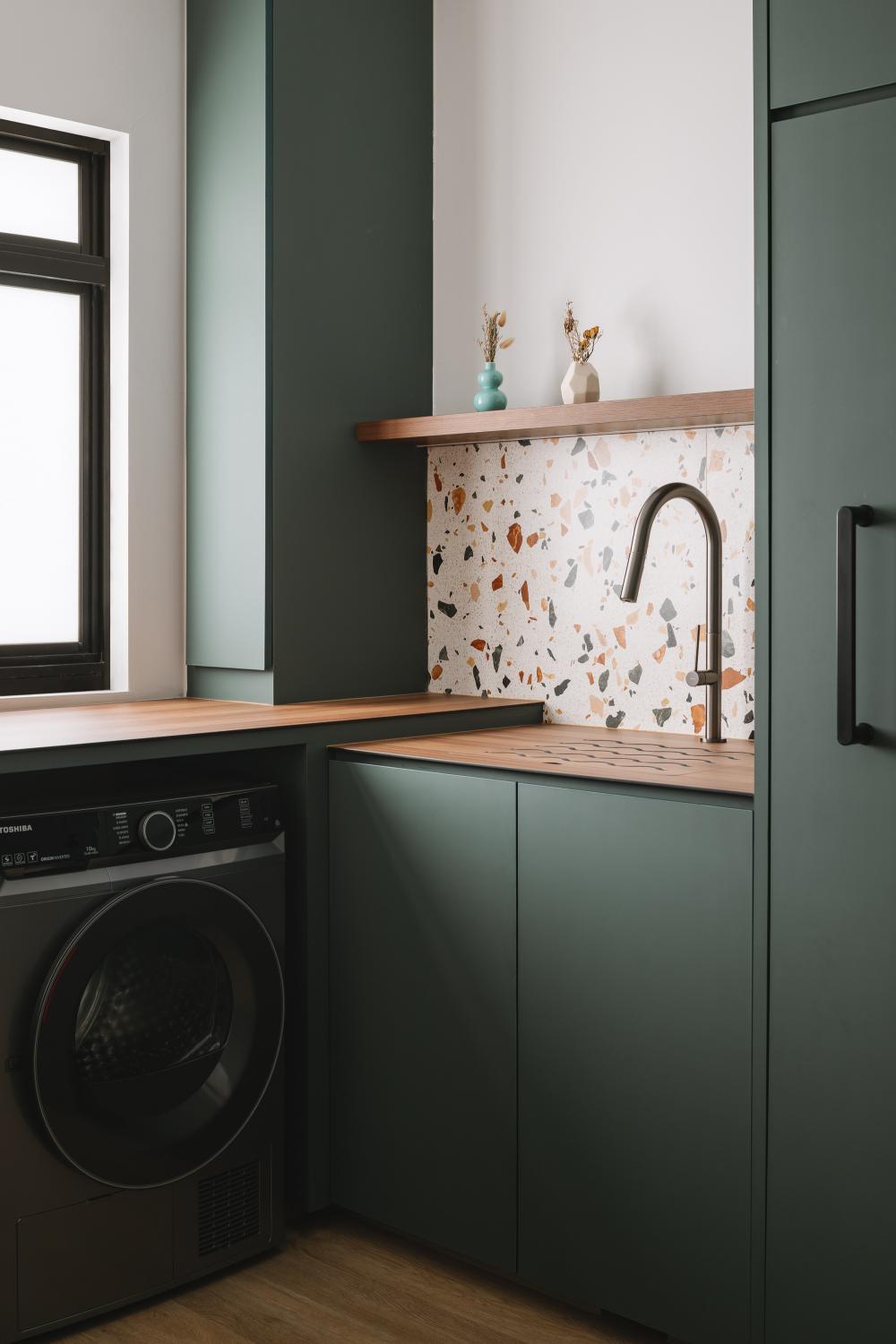 Scandinavian Service Yard with Washing Machine and Laundry Area