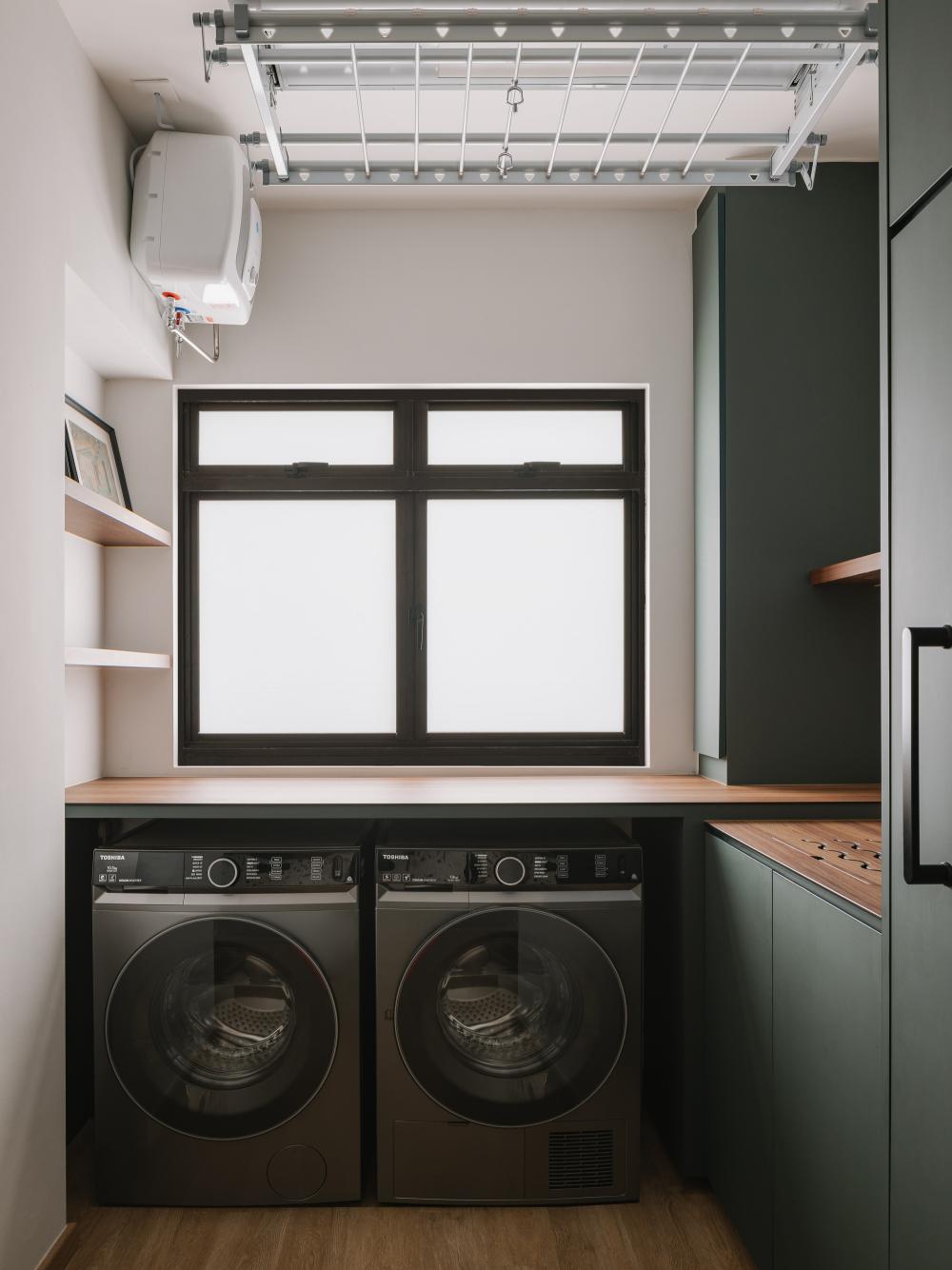 Scandinavian Service Yard with Washing Machine and Laundry Area