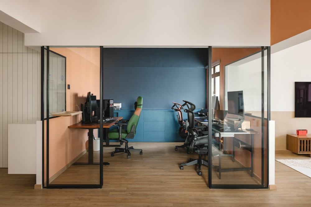 Scandinavian Home Office with Desk and Storage Cabinets