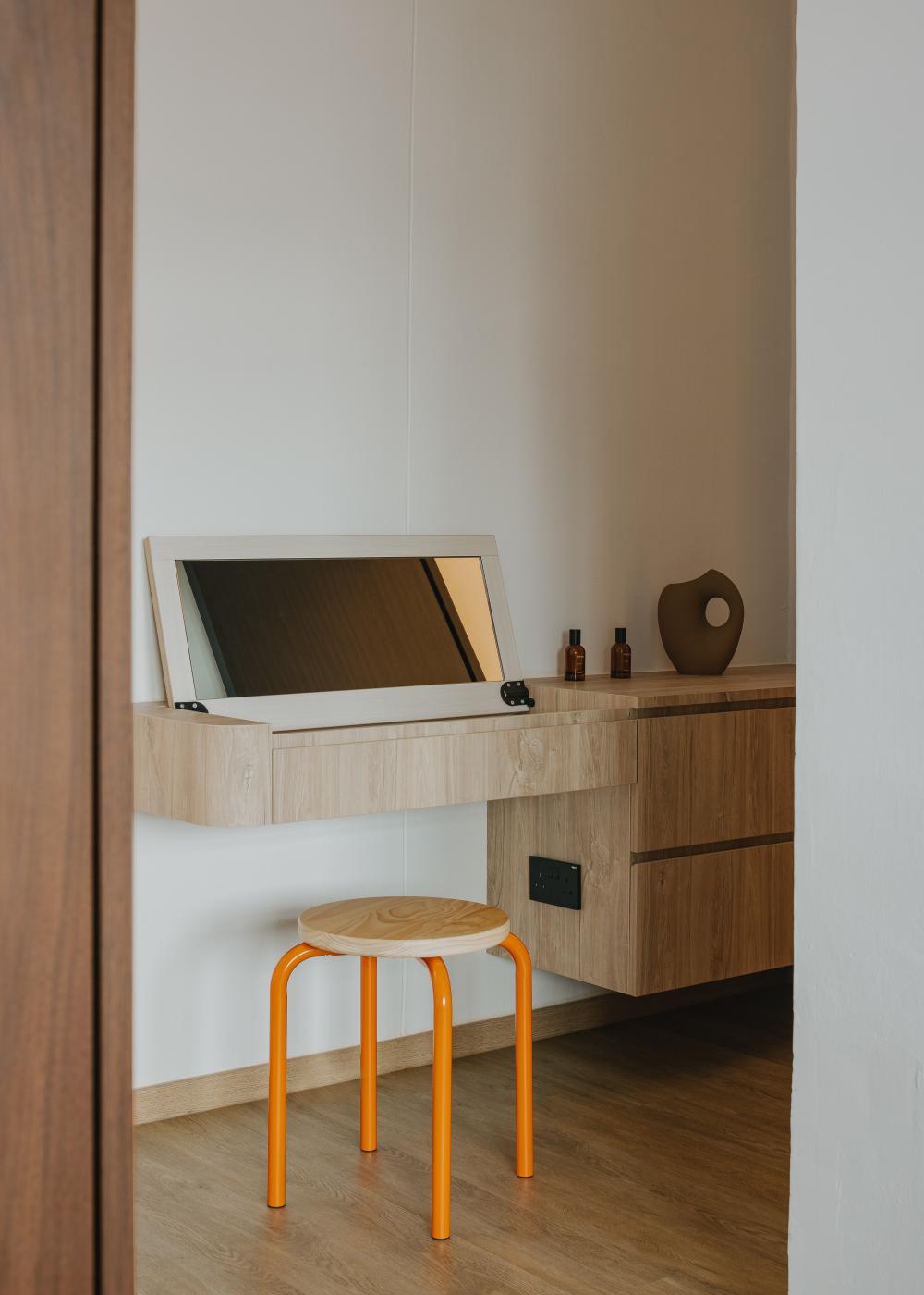 Scandinavian Bedroom with Mirror and Storage Cabinets