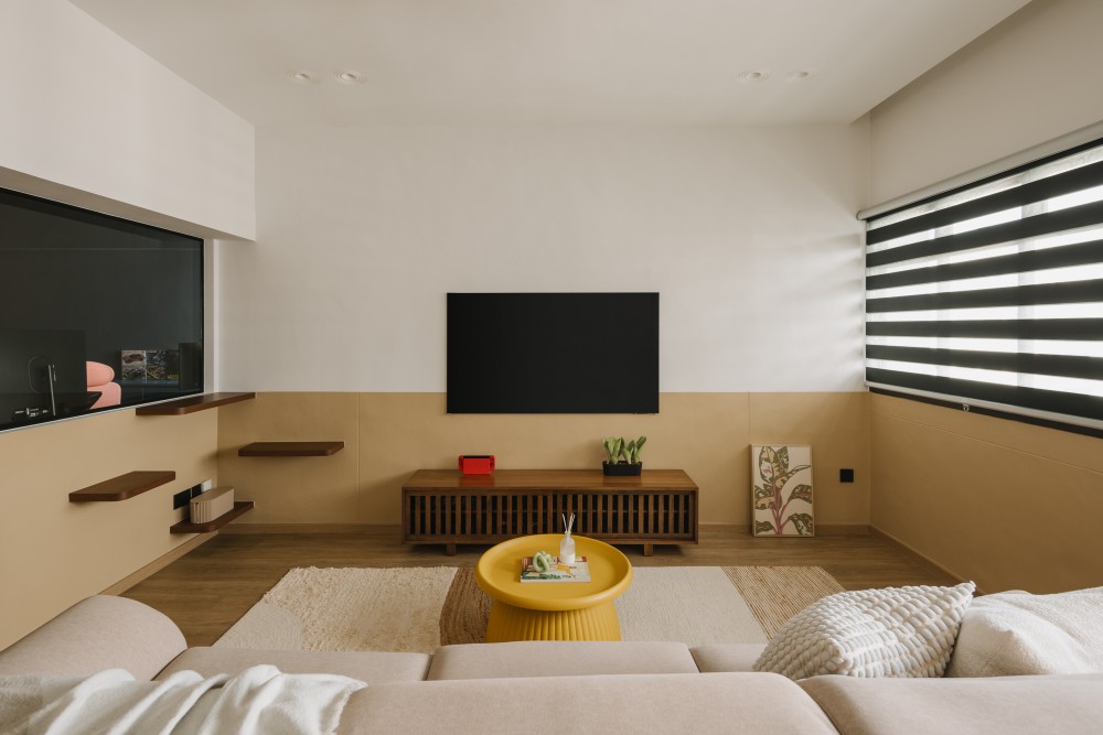 Scandinavian Living Room with TV Console and Cove Lighting