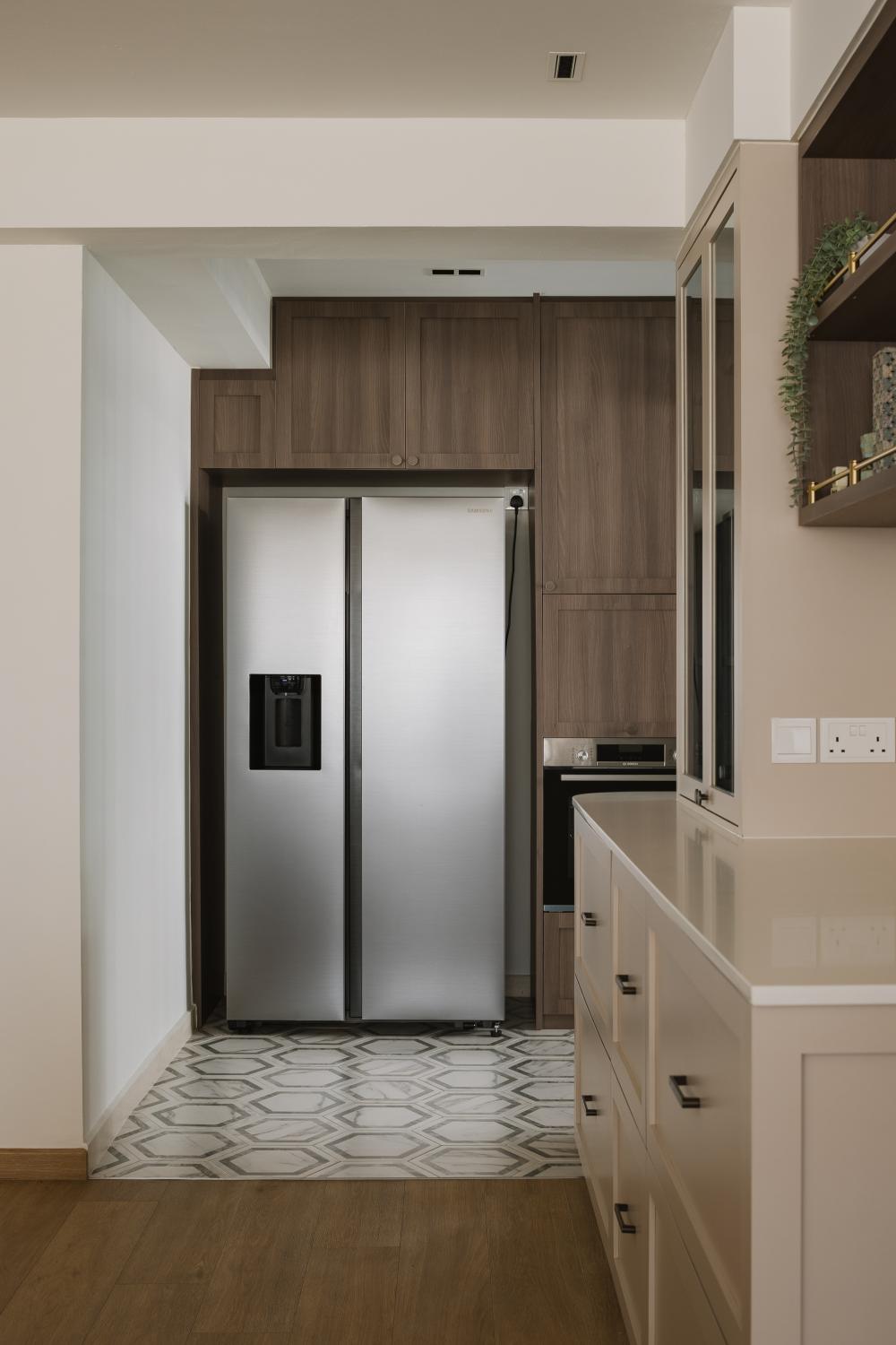 Modern Kitchen with Mosaic and Storage Cabinets