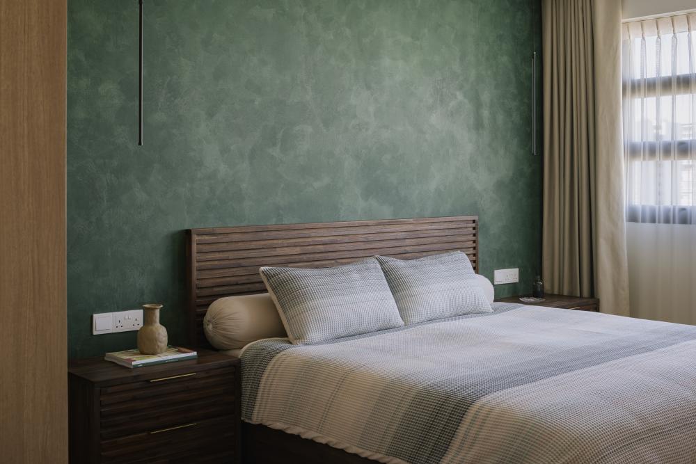 Modern Bedroom with Feature Wall and Bedside Table