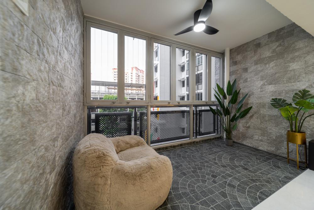 Modern Balcony with Bay Window and Window Seat