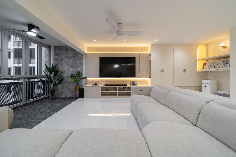 Modern Living Room with TV Console and Feature Wall