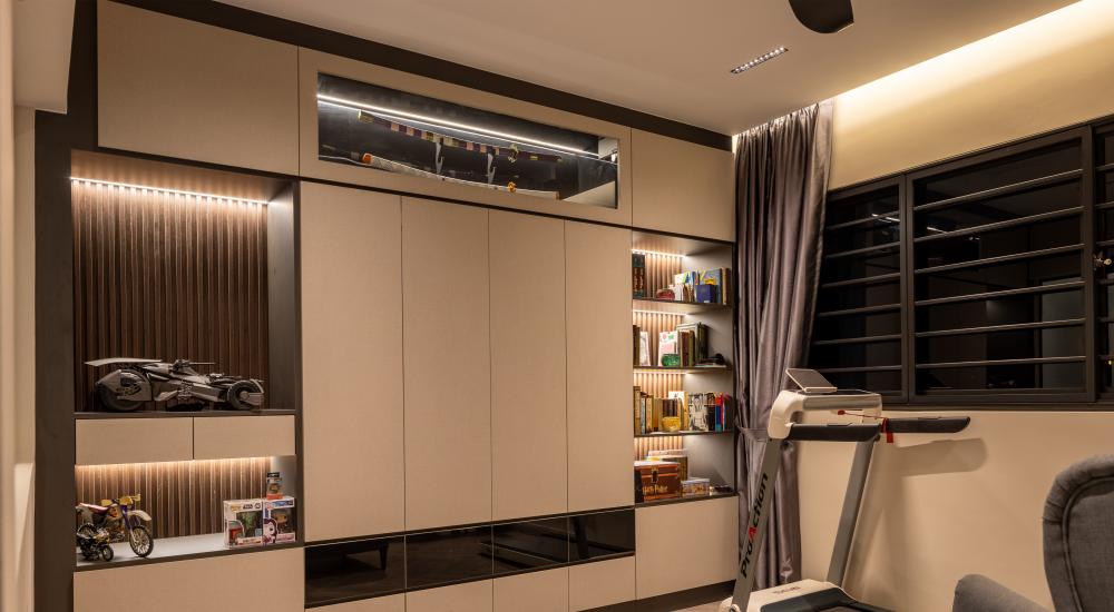 Modern Bedroom with Bookshelf and Wardrobe