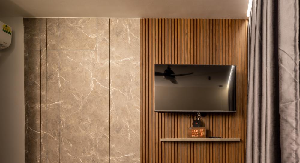 Modern Bedroom with TV Console and Feature Wall