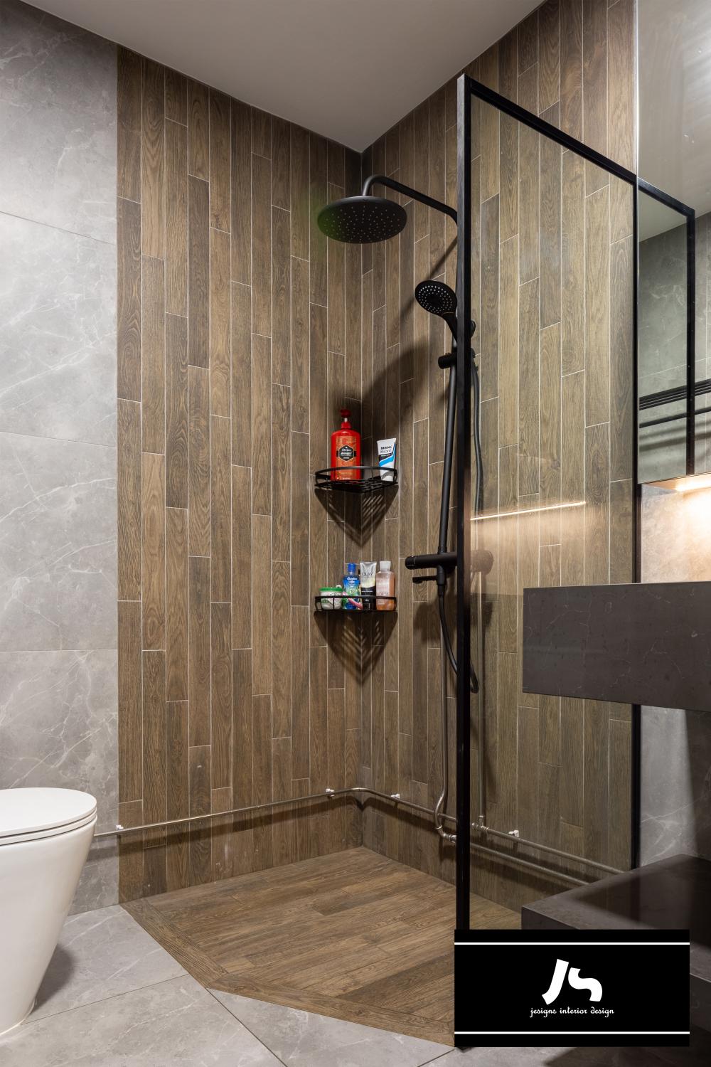 Modern Bathroom with Homogeneous Tiles and Shower Screen
