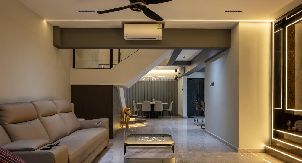 Modern Living Room with Feature Wall and Ceiling Light