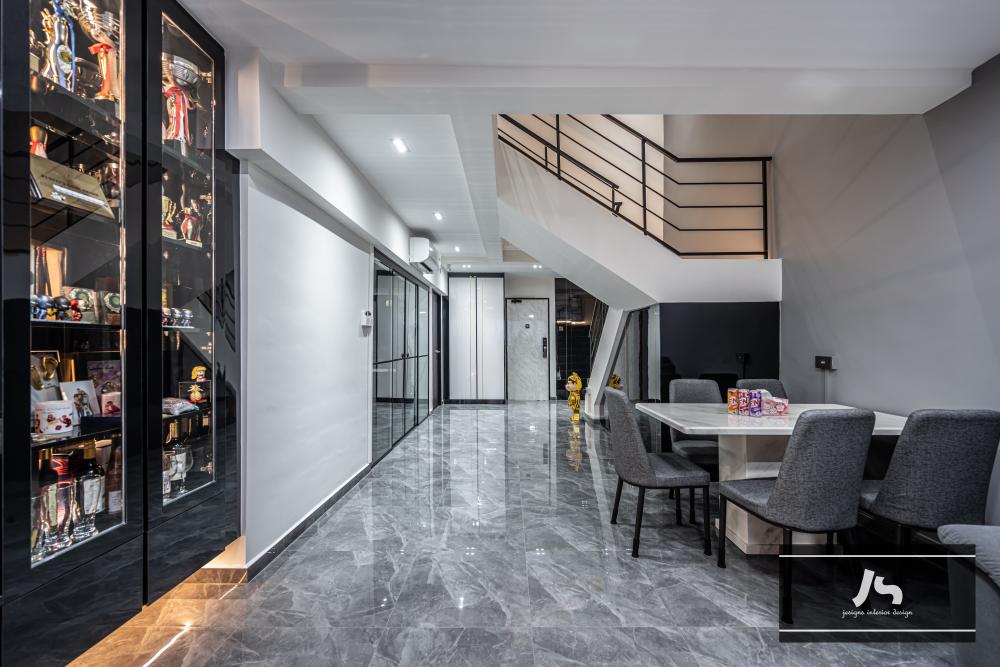 Modern Hallway with Marble Floor and Glass Door