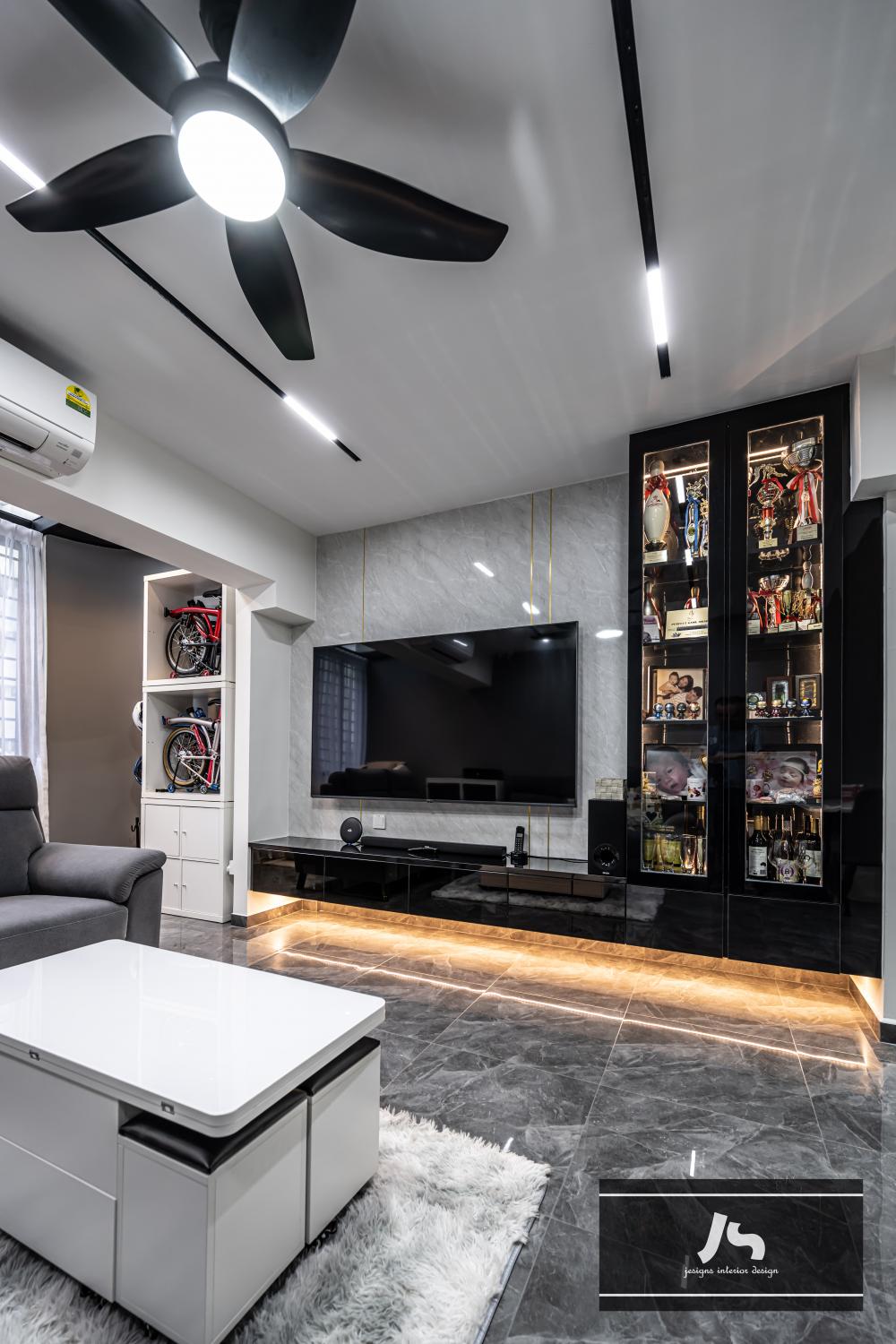Modern Living Room with TV Console and Feature Wall