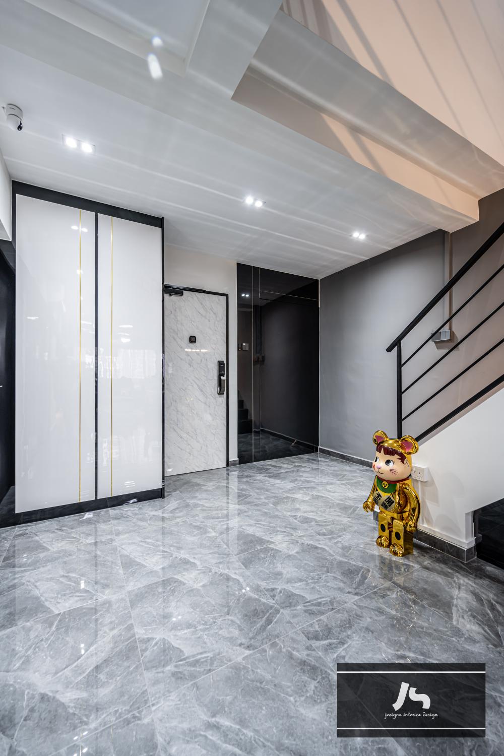 Modern Entryway with Marble Floor and Shoe Rack