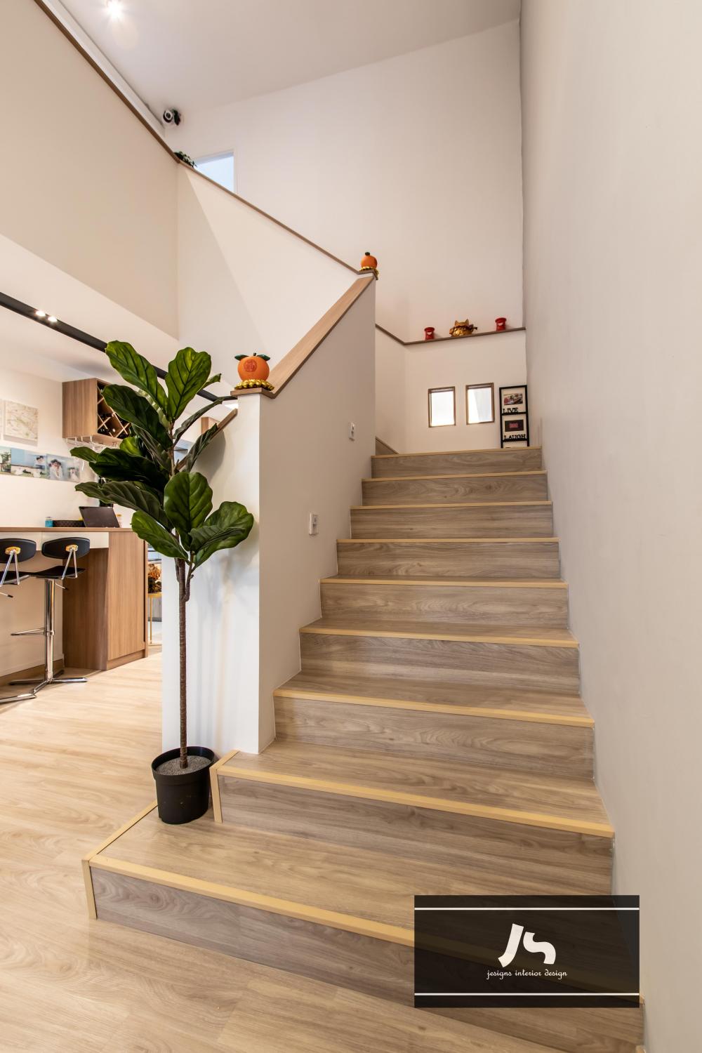 Scandinavian Hallway with Staircase and Ceiling Light