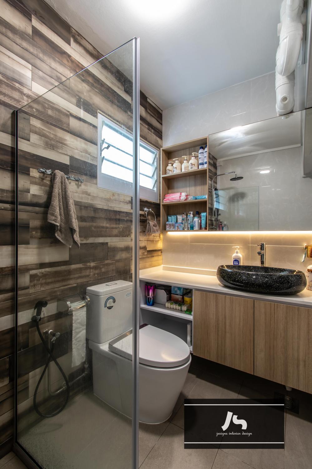 Scandinavian Bathroom with Countertop and Mirror