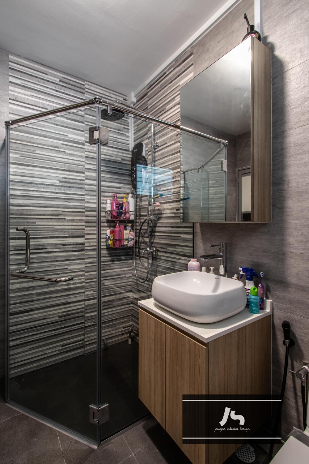 Scandinavian Bathroom with Mirror and Shower Screen